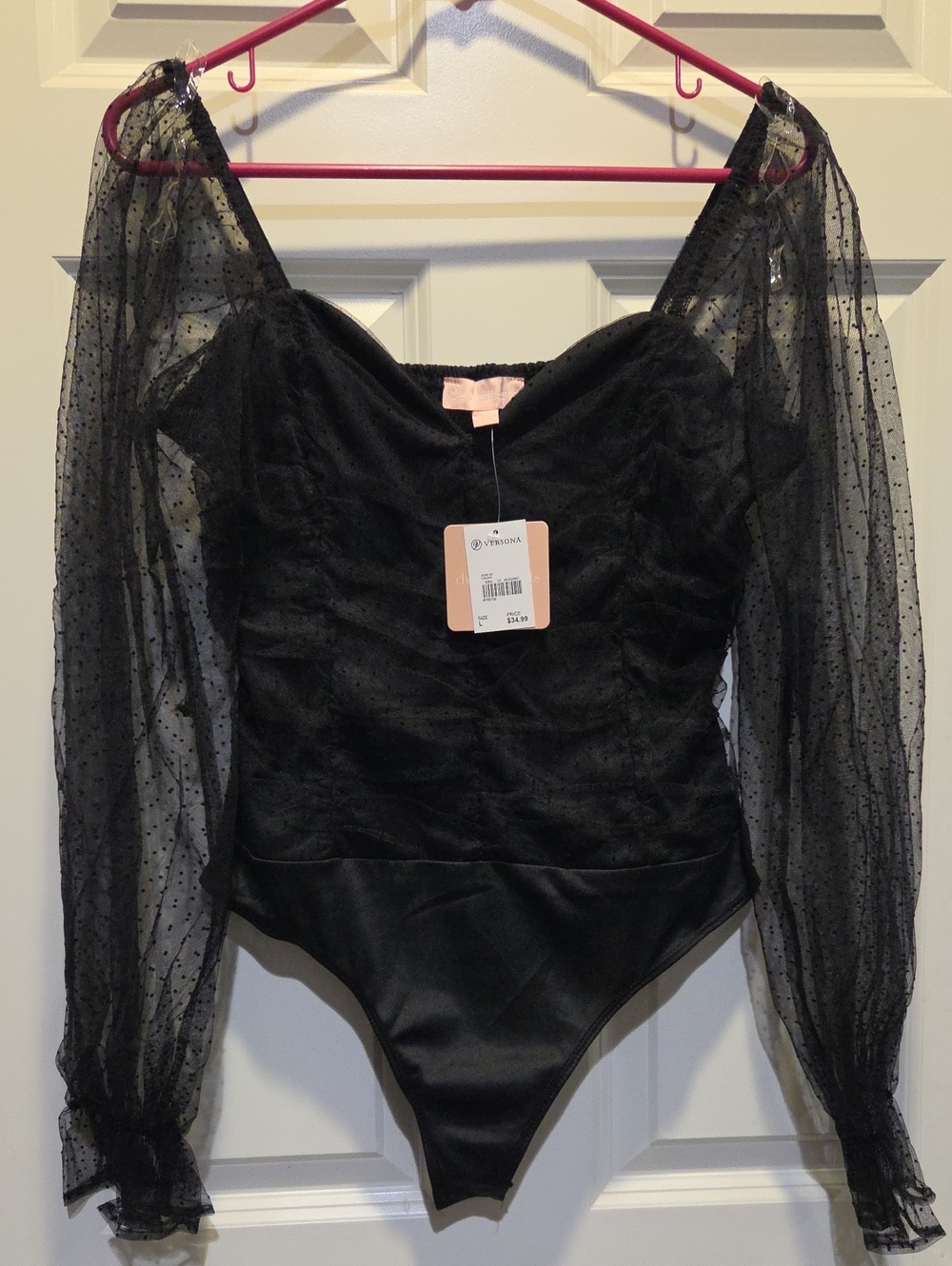 Charmed Hearts Black Velvet & Sheer Puff-Sleeve Bodysuit